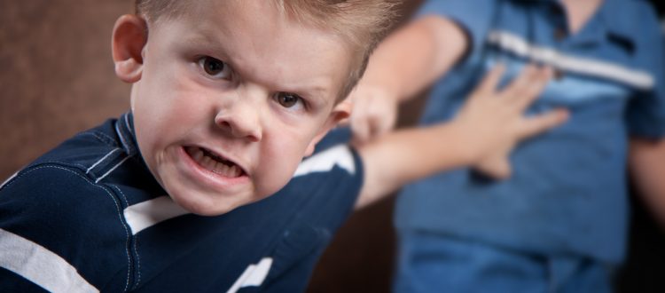 Angry little boy glaring and fighting with his brother